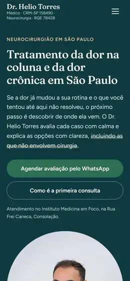 Site do Dr. Helio Torres no celular
